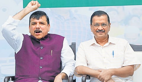 AAP Rajya Sabha MP Sanjay Singh and ex-Delhi CM Arvind Kejriwal
