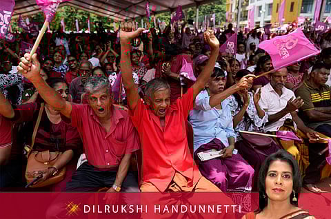 Non-resident Sri Lankans campaigning for National People's Power candidate Anura Dissanayaka, in Colombo, Sri Lanka, Wednesday, Sept. 18, 2024. 