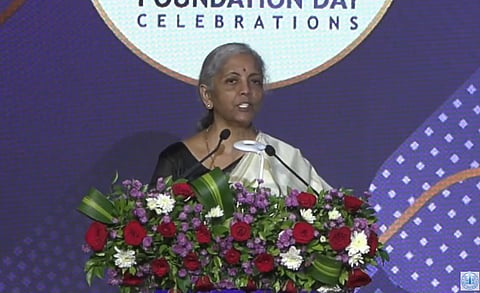 Finance Minister Nirmala Sitharaman  speaking at the 90th Foundation Day celebrations of the Bank of Maharashtra. 