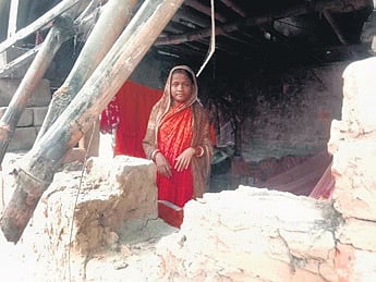 A kutcha house damaged by flood in Uluda under Bhograi block