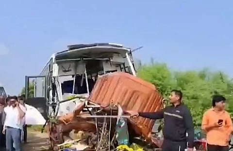 The transport bus which collided with truck 
