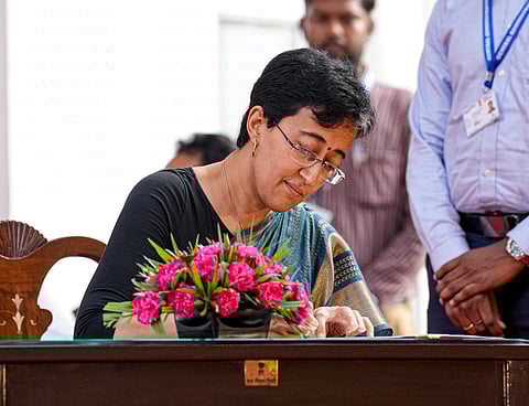 Senior AAP leader Atishi after swearing in as the Chief Minister of Delhi. 