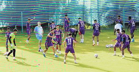 Kerala Blasters FC squad training before the match against East Bengal FC at Panampilly Nagar on Saturday 
