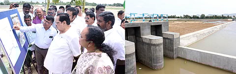 Minister Duraimurugan inaugurated a checkdam across the Ponnai river near Gugaiyanallur village in Vellore | EXPRESS