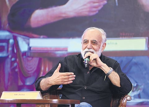 MK Raina speaks during the session ‘Finding Solace Theatre and Therapy’ at the Odisha Literary Festival in Bhubaneswar on Sunday 