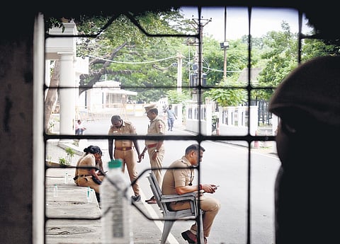 Revenue officials and police personnel on MRC premises 