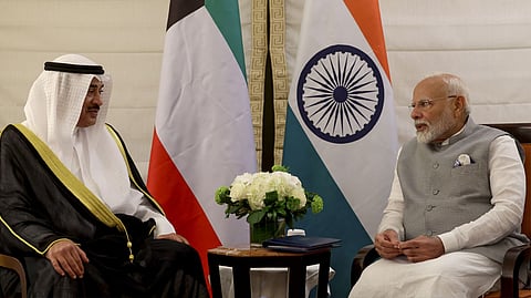In this photo from Sept. 22, 2024, Prime Minister Narendra Modi speaks with Crown Prince of Kuwait Sheikh Sabah Khaled Al-Hamad Al-Mubarak Al-Sabah during a meeting in New York. 
