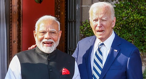 US President Joe Biden and Prime Minister Narendra Modi at a meeting on the sidelines of the Quad Leaders Summit at Archmere Academy in Claymont, Delaware, USA, Saturday, Sept. 21, 2024.