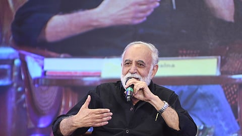 MK Raina speaking at the Odisha Literary festival 2024 in Bhubaneswar.