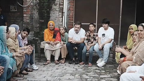 Congress leader Rahul Gandhi meets with families of Indian immigrants from Haryana.