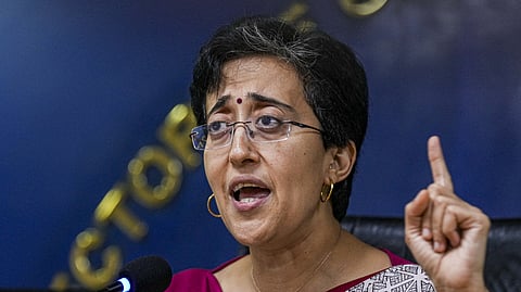 Delhi Chief Minister Atishi addresses a press conference, in New Delhi, Wednesday, Sept. 25, 2024.  