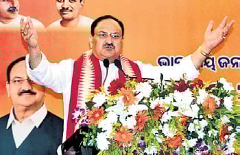 BJP national president JP Nadda addressing the party’s membership drive in Bhubaneswar 