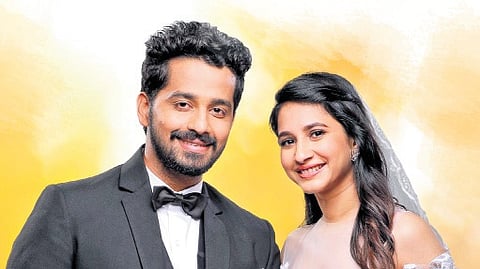 Pruthvi Ambaar and Manvita Kamath in the 'Happily Married' movie
