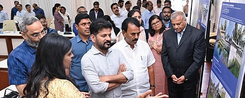 Chief Minister 
A Revanth Reddy during the poster launch of Telangana Darshini