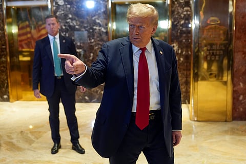 Republican presidential nominee former President Donald Trump speaks at Trump Tower in New York, Thursday, Sept. 26, 2024.