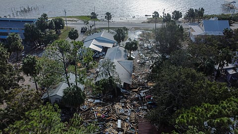 Destruction to the Faraway Inn Cottages and Motel is seen in the aftermath of Hurricane Helene, in Cedar Key, Florida.