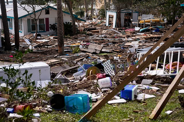 Destruction to the Faraway Inn Cottages and Motel is seen in the aftermath of Hurricane Helene, in Cedar Key, Florida.