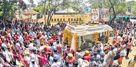 A glimpse from the final journey of Pushpan at Koothuparamba in Kannur.