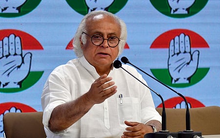 Jairam Ramesh addresses a press conference at AICC headquarters, in New Delhi.