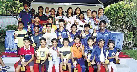Winners from age-group swimming meet organized by Madras District Aquatic Association.