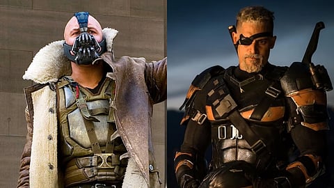 Tom Hardy as Bane (L), Joe Manganiello as Deathstroke (R)