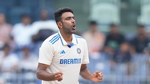 Ravichandran Ashwin celebrates after taking a wicket in the second Test against Bangladesh