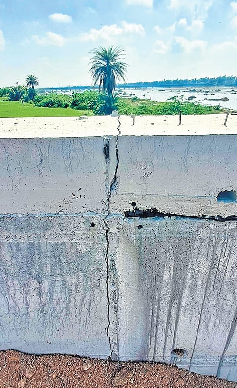 The under-construction bridge in Bommakal area has been developing cracks due to negligence