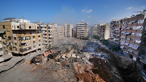 A destroyed building at the site of an Israeli airstrike in Beirut