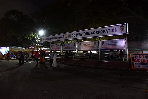 The public have been left in the dark at the newly inaugurated bus stop on the Mettupalayam Road in front of the MGR Wholesale vegetables marke