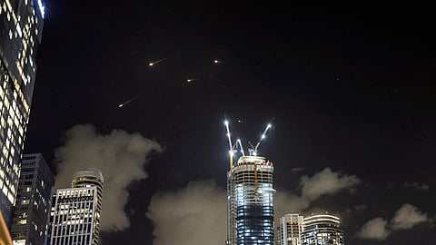 This picture shows projectiles being intercepted by Israel above Tel Aviv on October 1, 2024. 