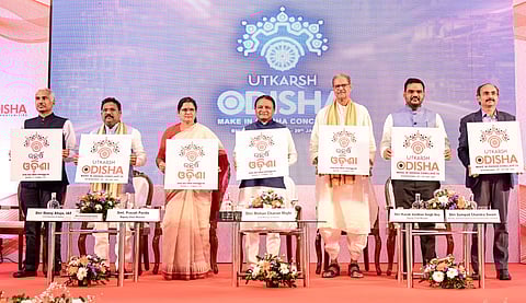  Chief Minister Mohan Charan Majhi releasing the logo of Utkarsh Odisha: Make-in-Odisha Conclave 2025
