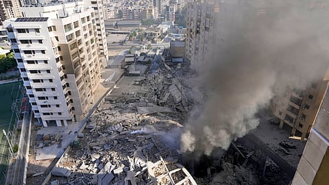 Smoke rises from the site of an Israeli airstrike in Dahiyeh, Beirut, Lebanon.