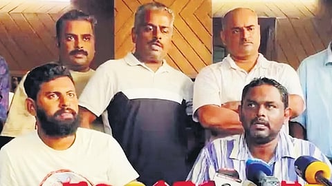 Manaf and family address the media in Kozhikode on Thursday.