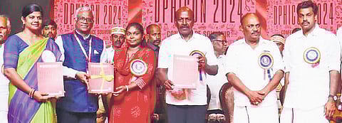 Health Minister Ma Subramanian releasing a souvenir at the third international conference on public health in Thanjavur on Thursday