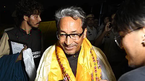 Environmental activist Sonam Wangchuk and his supporters from the month-long march to Delhi, were brought to the Rajghat in the presence of a huge police force and local Ladakh students and youngsters in New Delhi on Wednesday.