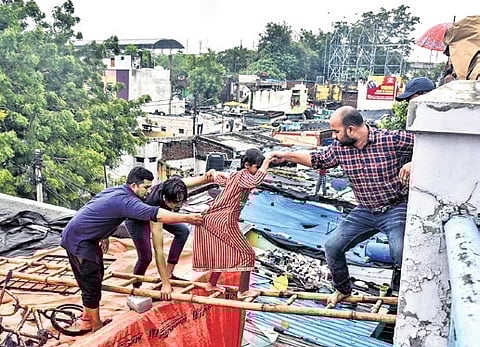 File photo of people being rescued in Chaderghat during the 2020 Musi floods