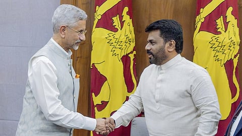 Sri Lankan president Anura Kumara Dissanayake, right, shakes hands with Indian foreign minister Subrahmanyam Jaishankar during their meeting in Colombo.