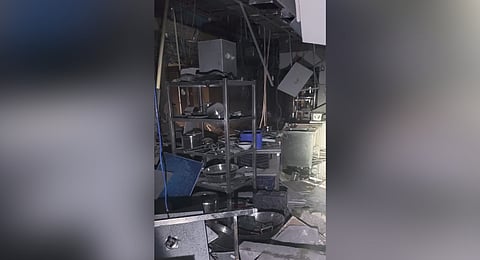 Debris following a blast inside under-construction hotel in Jabalpur.