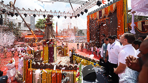 Rahul Gandhi unveiling a statue of Chhatrapati Shivaji Maharaj in Kolhapur city of western Maharashtra.