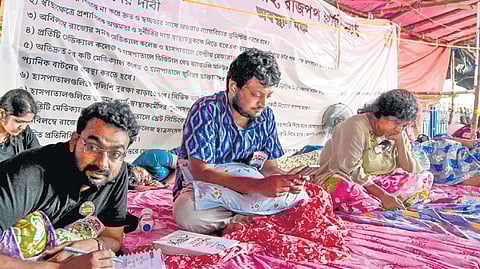 Junior doctors sit on fast to protest the alleged rape and murder of a trainee doctor.