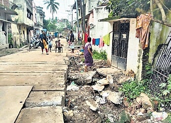 Trenches dug on the side of box drain 