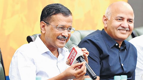 Former Delhi CM and AAP national convener Arvind Kejriwal speaks during a meeting with AAP municipal councillors, in New Delhi on Tuesday.