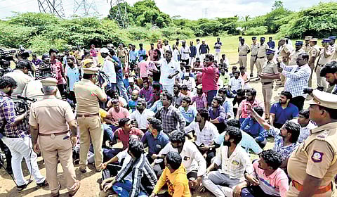Police personnel at the protest venue on Wednesday morning