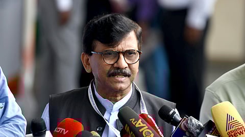 Shiv Sena (Uddhav Balasaheb Thackeray) leader Sanjay Raut speaks to the media in Mumbai.