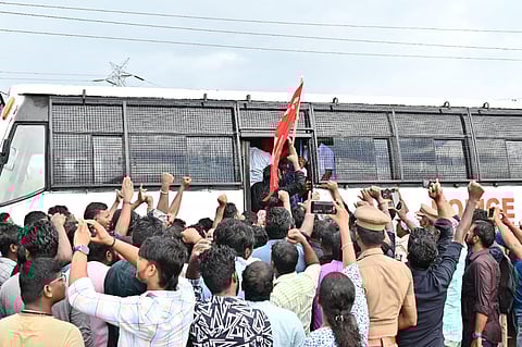 Police personnel at the protest venue on Wednesday morning