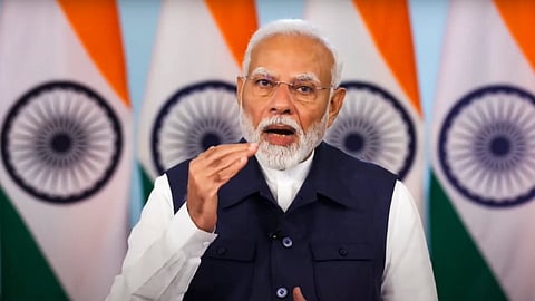 Prime Minister Narendra Modi virtually addresses the foundation stone laying ceremony of multiple developmental projects in Maharashtra, on Wednesday, Oct. 9, 2024. 