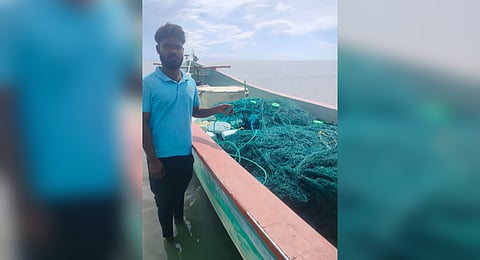 The remaining fishing net Pushpavanam fishers salvaged during the encounter with armed gang from Sri Lanka on Tuesday night