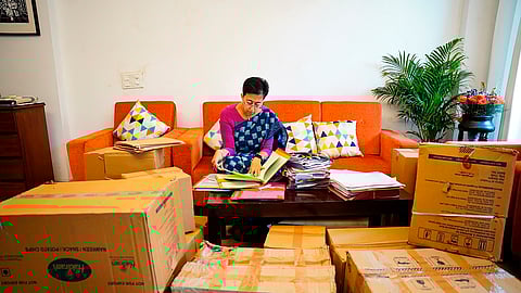 Delhi CM Atishi at work at her new residence in New Delhi, Thursday, Oct. 10, 2024.