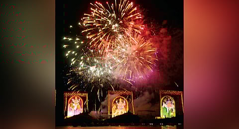 Drone show and fireworks display at Nari Shakti Vijayotsavam in Vijayawada on Friday