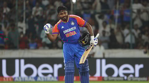 Sanju Samson celebrating his century 